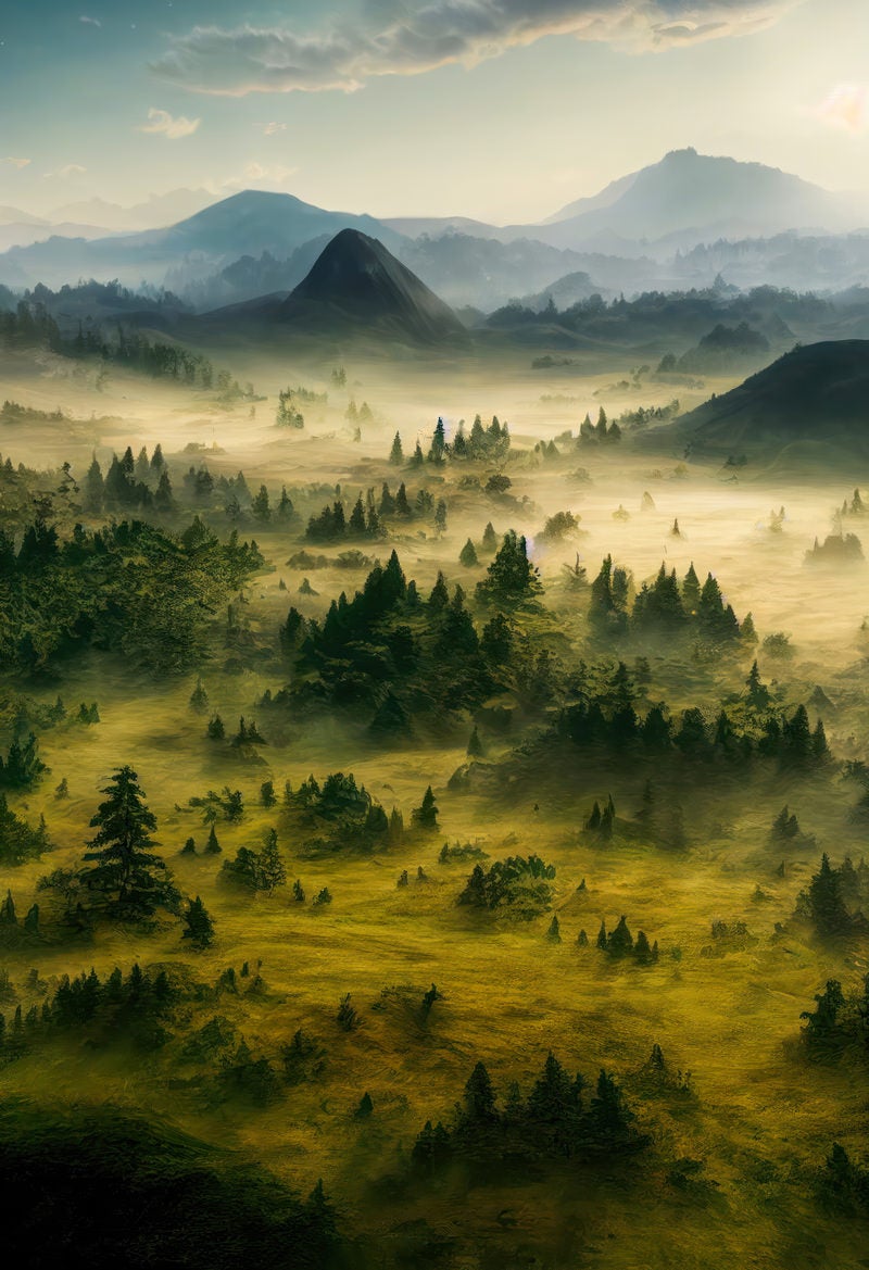 「樹冠を見下ろす朝霧の世界」の写真