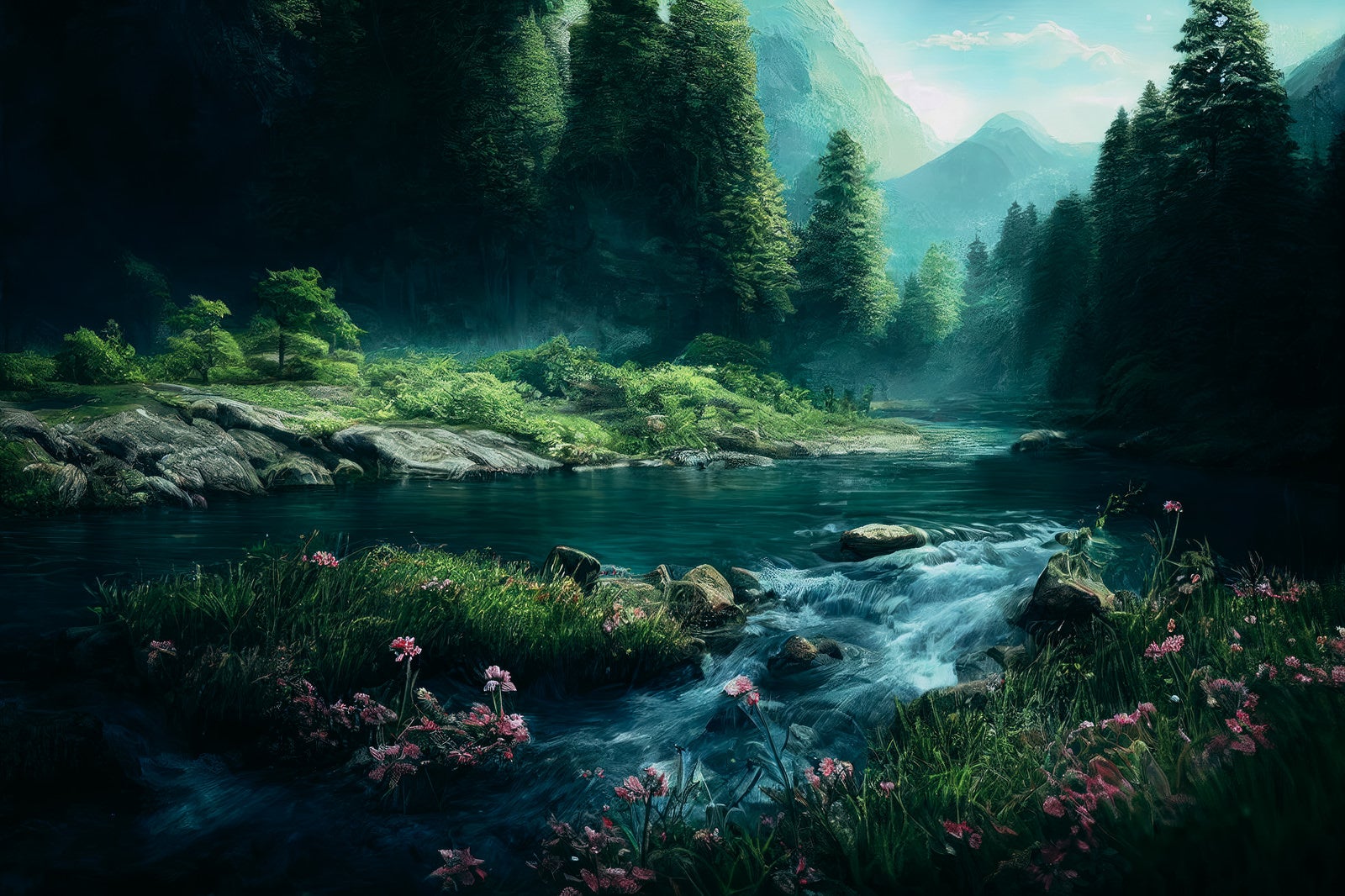 「美しい自然に囲まれた渓流」の写真