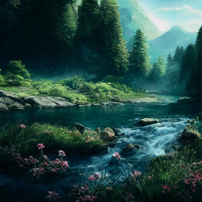 美しい自然に囲まれた渓流の写真
