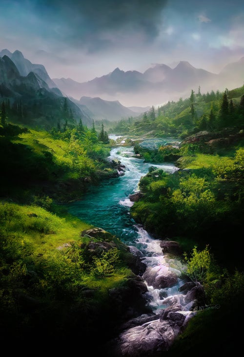 大自然の中で流れゆく小川の写真