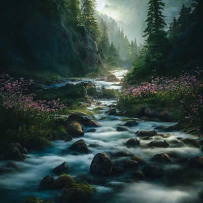 山々から流れる渓流の写真