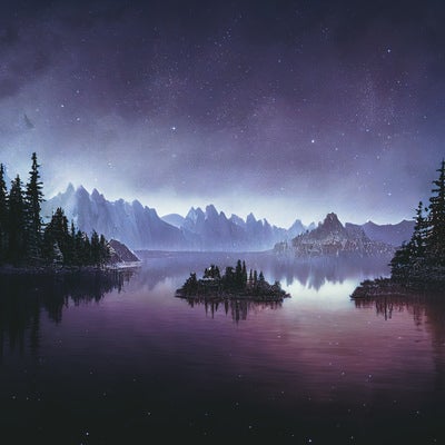 湖畔から見る星空の秩序の写真