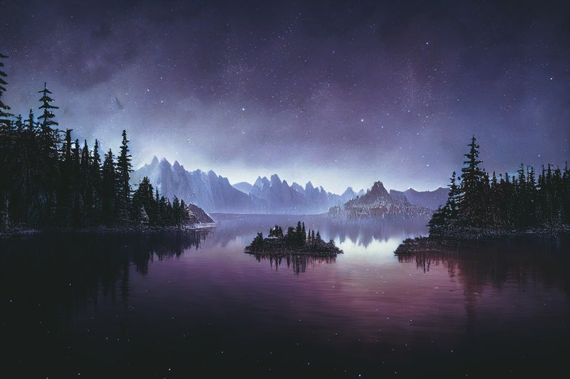 湖畔から見る星空の秩序の写真