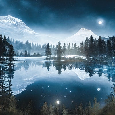 水鏡の湖面に映る自然の美しさの写真