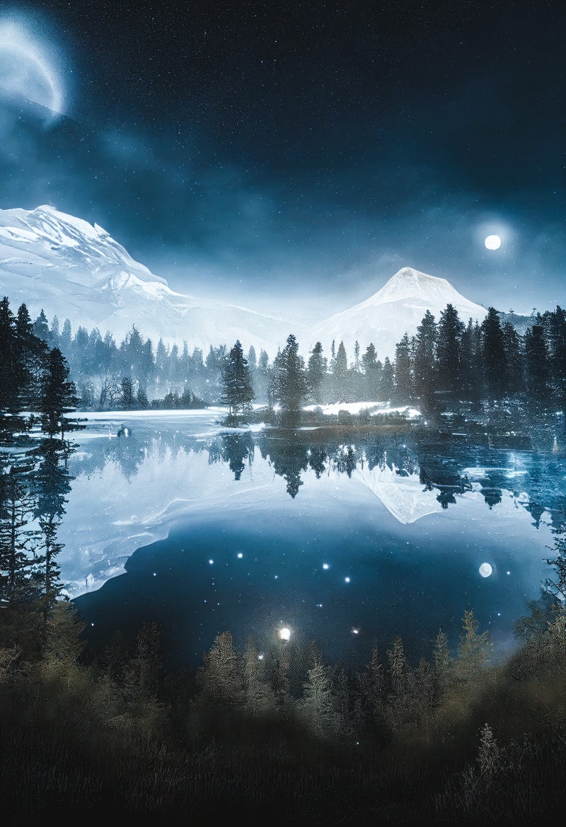 「水鏡の湖面に映る自然の美しさ」の写真