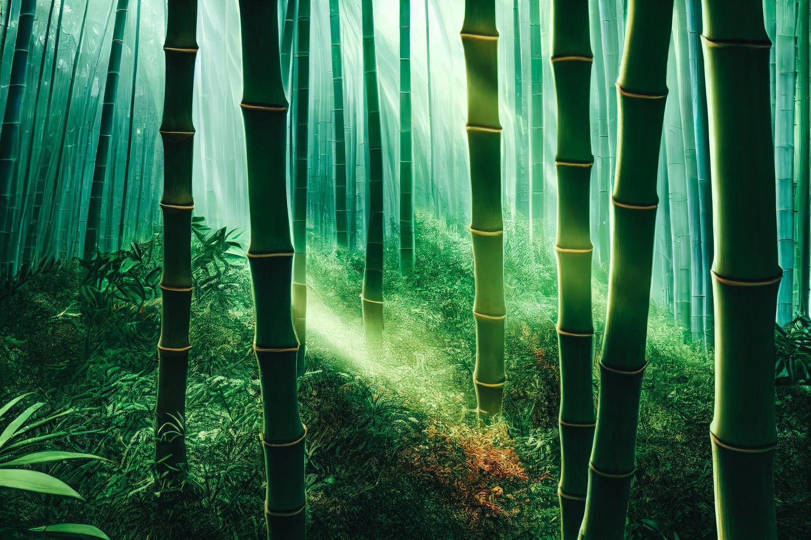 「光が差し込む竹林」の写真