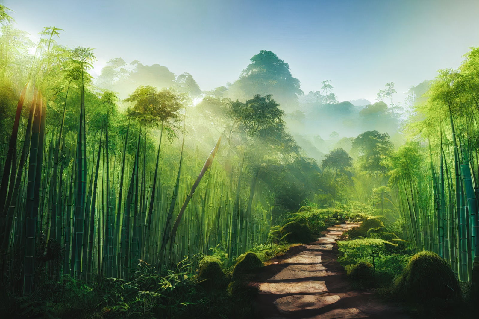 「竹林から注ぐ太陽の光」の写真