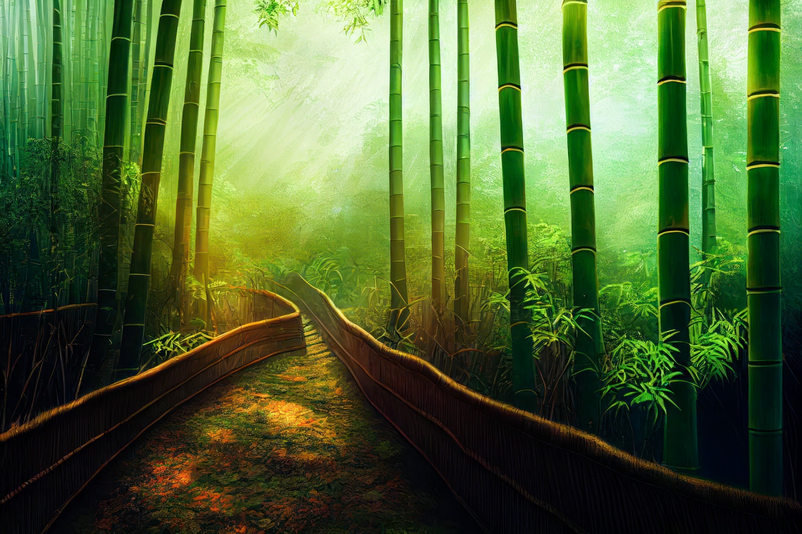「竹の林を進む小道」の写真
