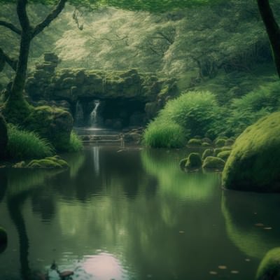 森の池の静けさの写真