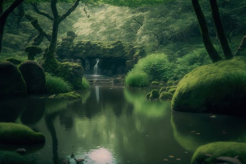 森の池の静けさの写真