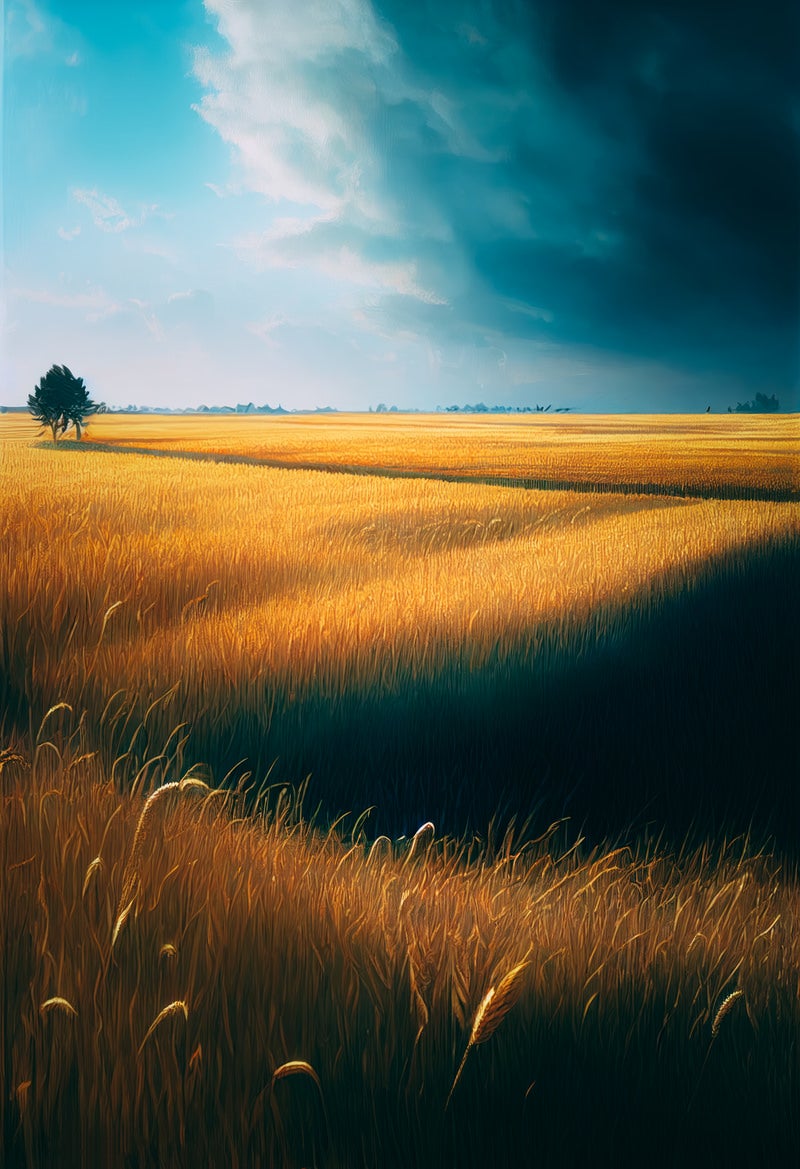 「迫りくる黒い雲と小麦畑」の写真