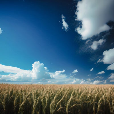 青空と小麦畑の写真