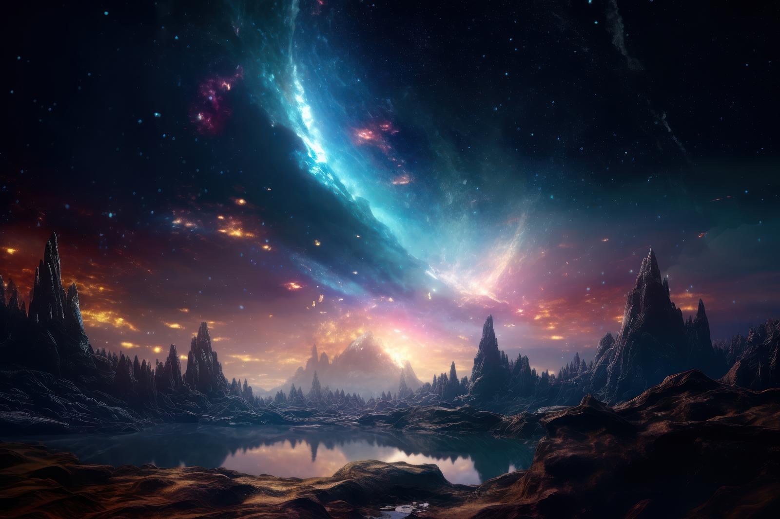 「惑星と銀河の美しい空想イラスト」の写真
