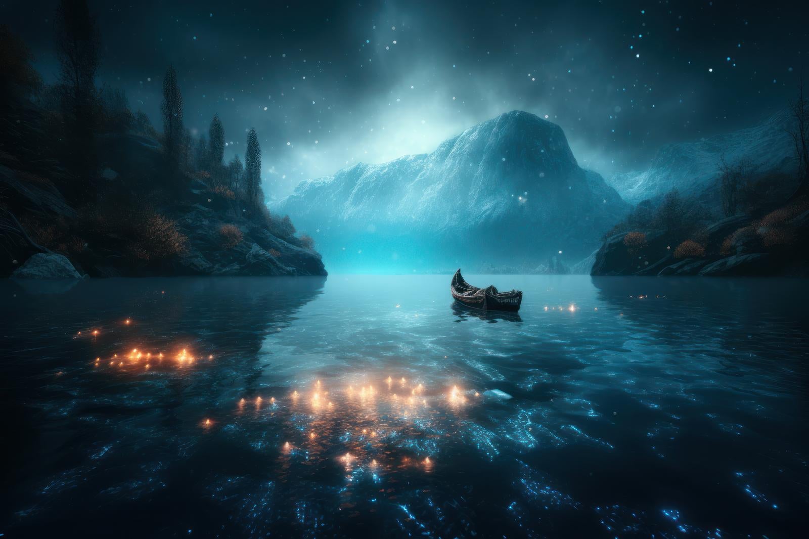 「小舟が揺れる静寂なる神聖な泉」の写真