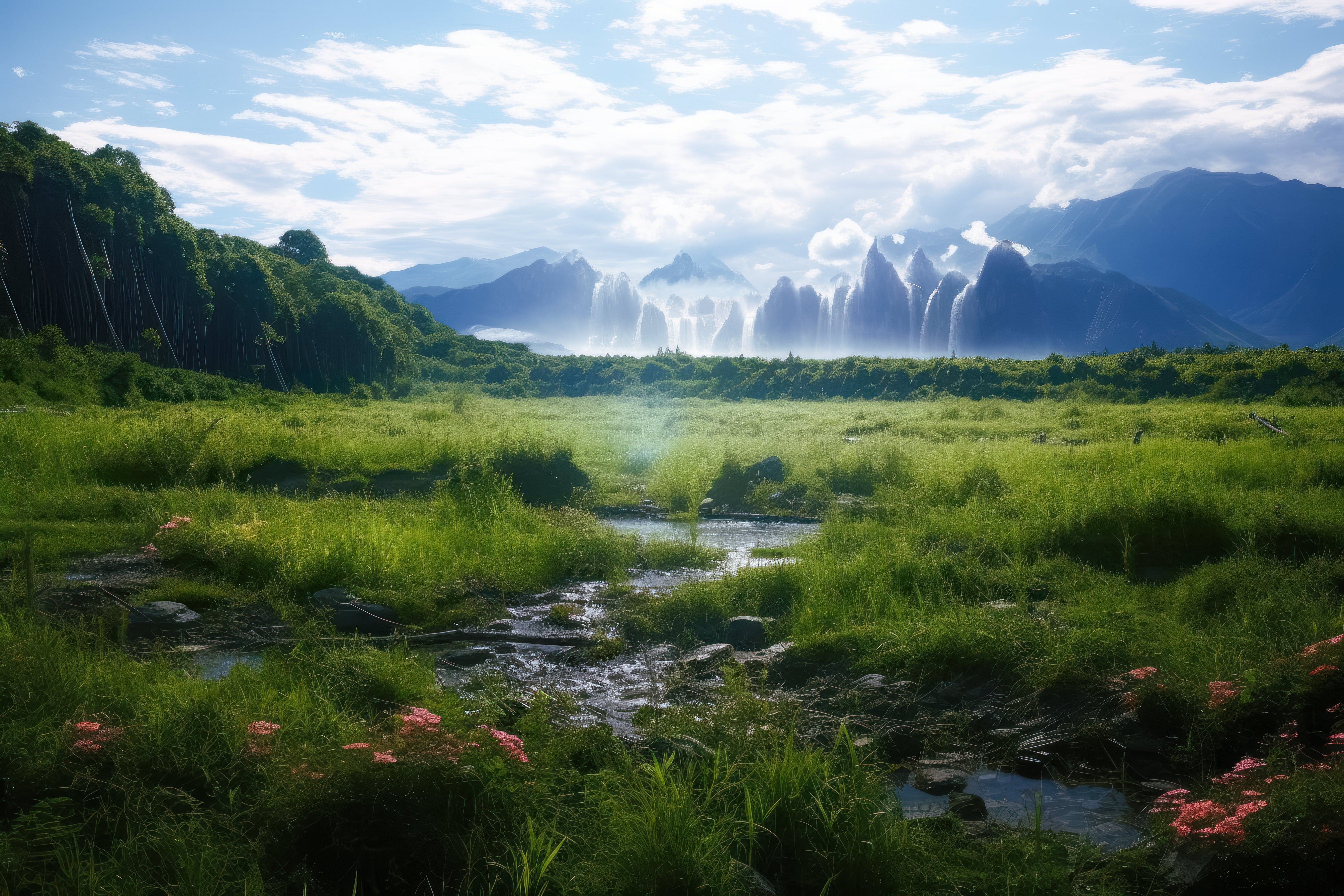 緑の湿原が隠す大自然の無料のAI画像素材 - ID.87930｜フリー素材 ぱくたそ