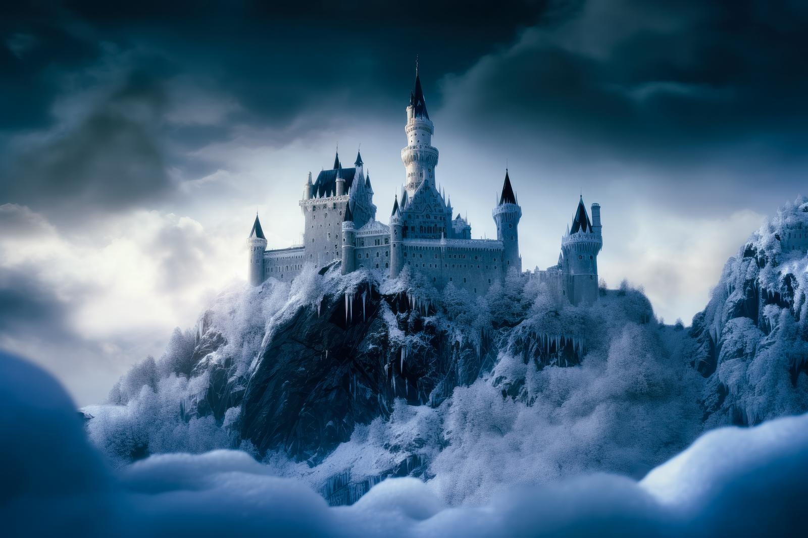 「氷雪の白き王国の壮大な城」の写真