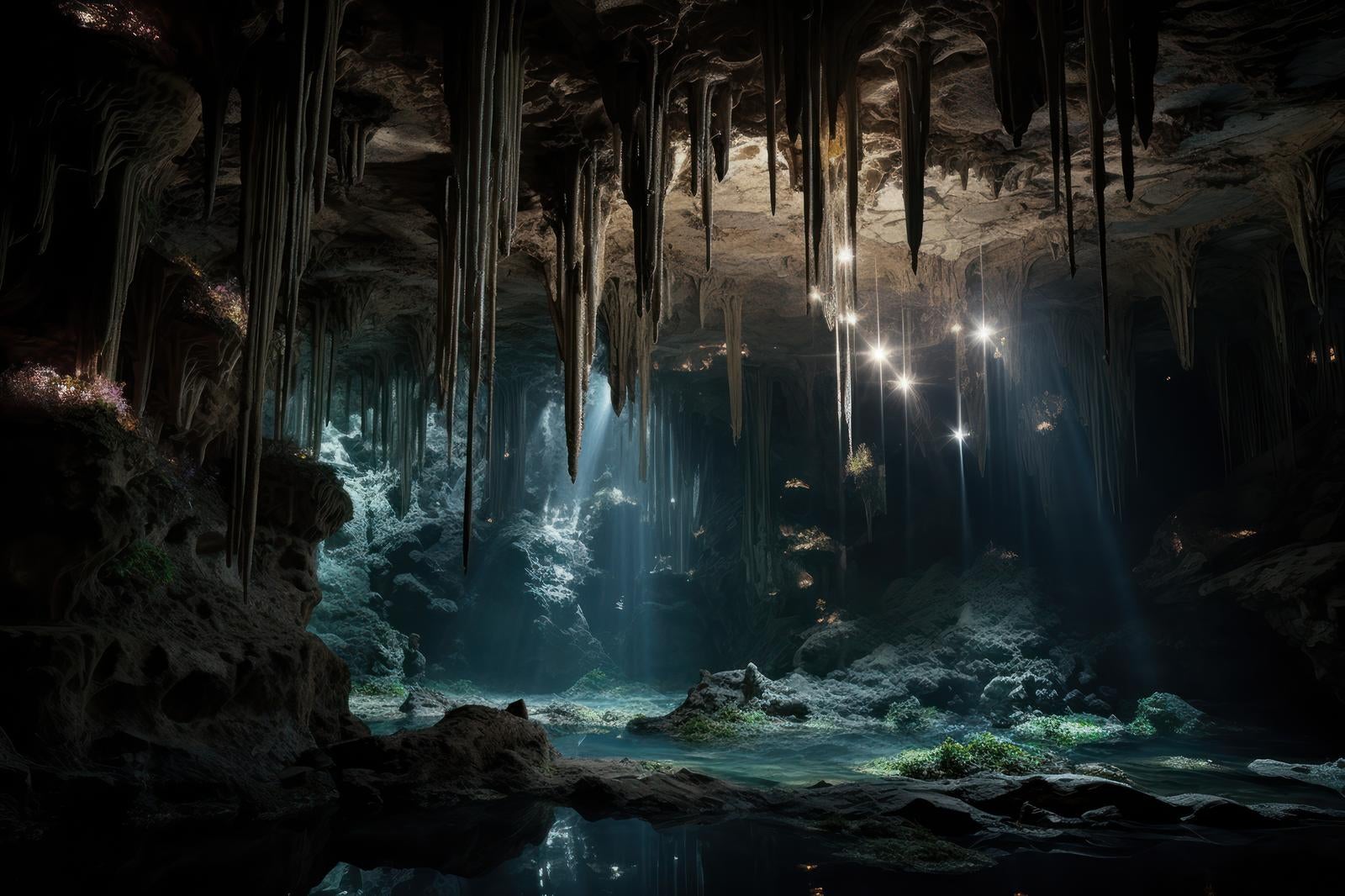 「鍾乳洞の奥深くに秘められた水源の物語」の写真