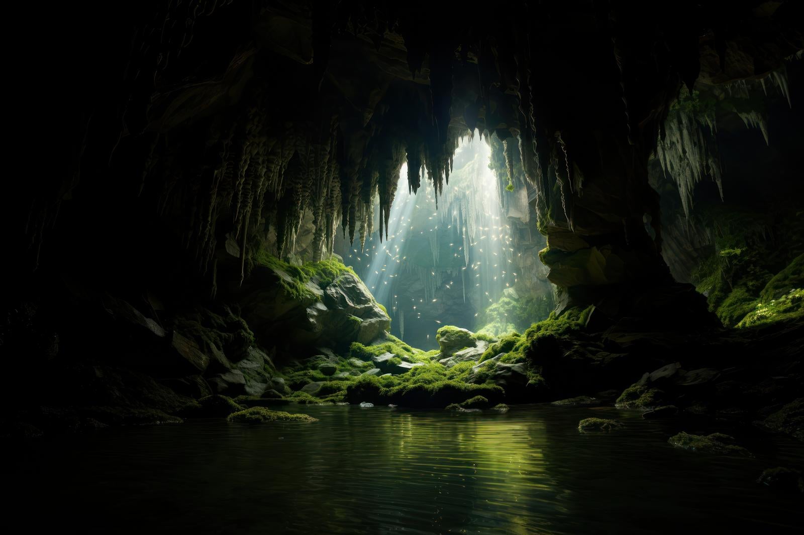 「鍾乳洞の光芒 洞窟と水源が織りなす光と影の物語」の写真