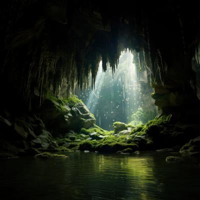 鍾乳洞の光芒 洞窟と水源が織りなす光と影の物語の写真