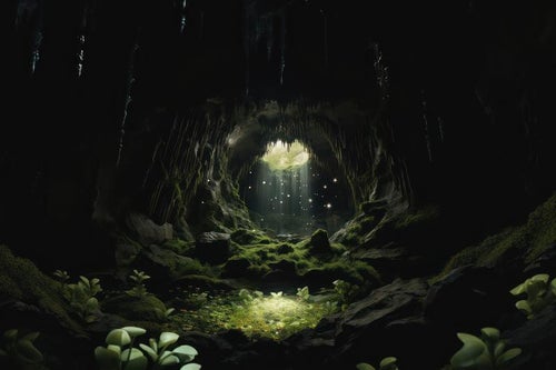 鍾乳洞の息吹 洞窟の中に輝く生命の風景の写真