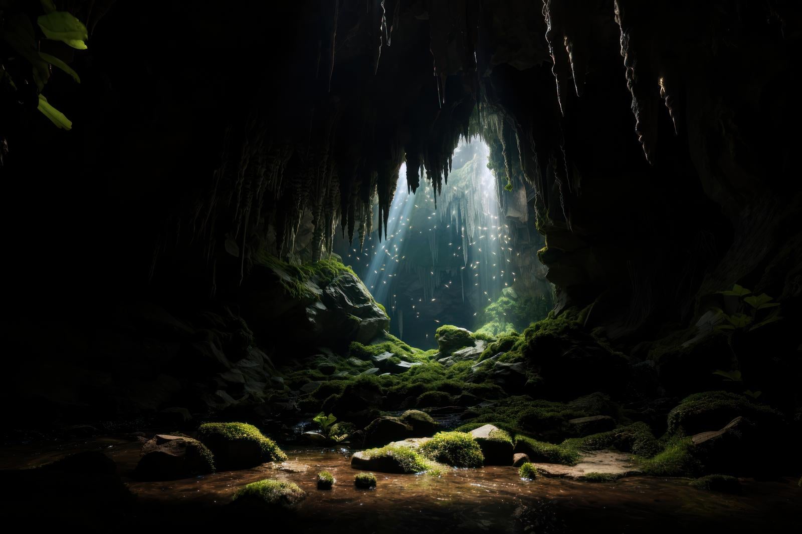「洞窟の鍾乳洞と地下水が織りなす地質学」の写真