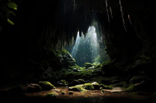 洞窟の鍾乳洞と地下水が織りなす地質学の写真