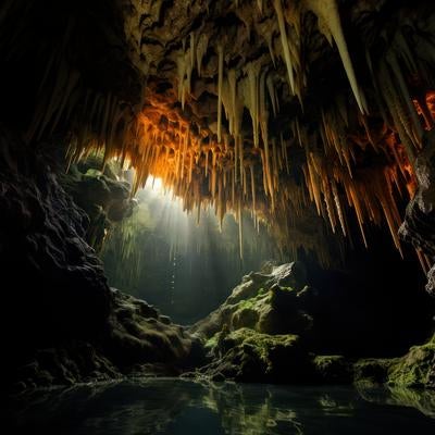 地下世界の水源と鍾乳洞の風景写真ギャラリーの写真