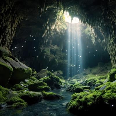 水脈の鍾乳洞 天使の梯子と地下世界の風景の写真