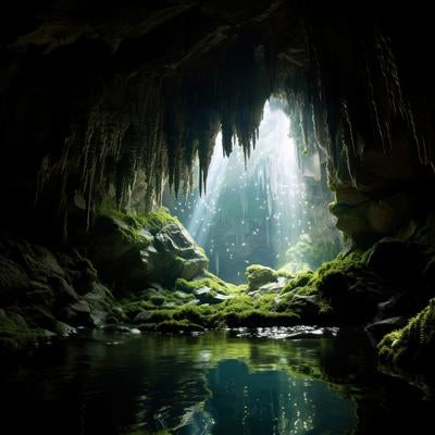 鍾乳洞と水脈 眩い光芒の地下世界の写真