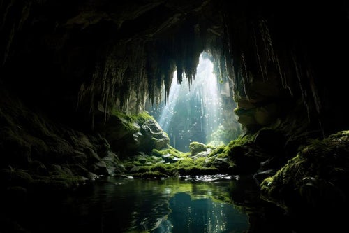鍾乳洞と水脈 眩い光芒の地下世界の写真