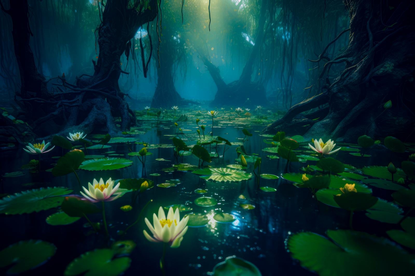 「沈黙の蓮の花と湿地帯の静寂」の写真