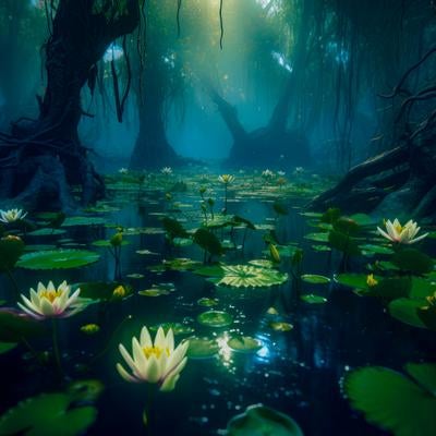 沈黙の蓮の花と湿地帯の静寂の写真