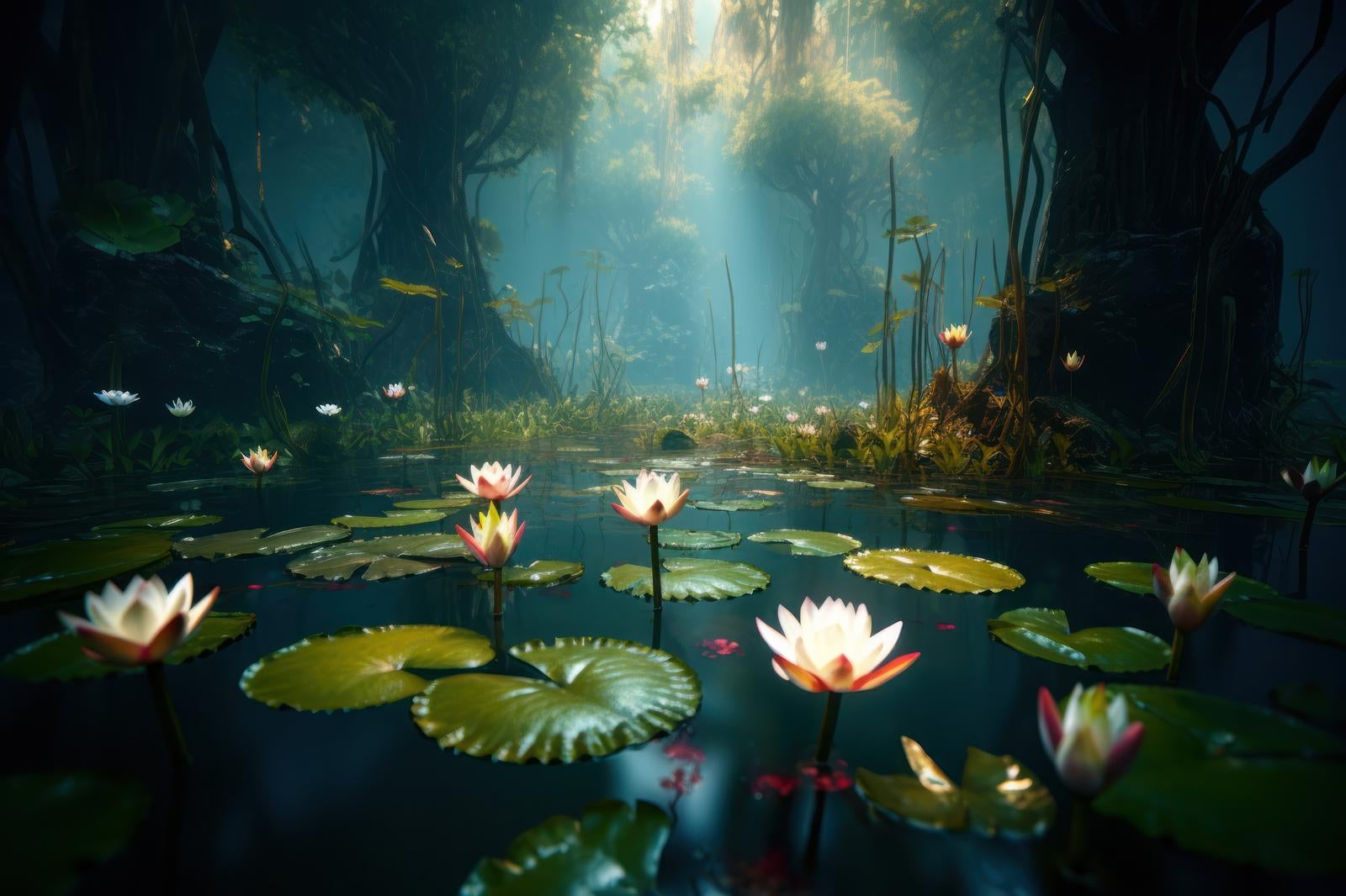 「湿地帯の蓮が紡ぐ沼」の写真