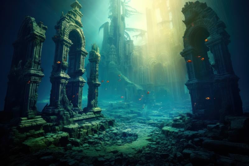 海底に沈んだ神殿の写真