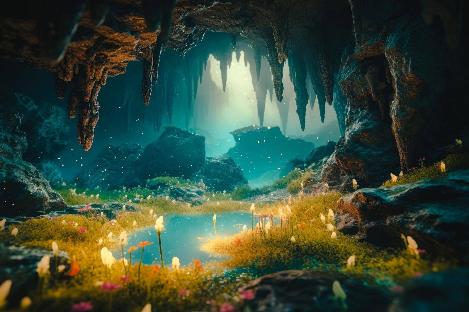 「鍾乳洞の奥深さ、植物の息吹と地下の秘密」の写真