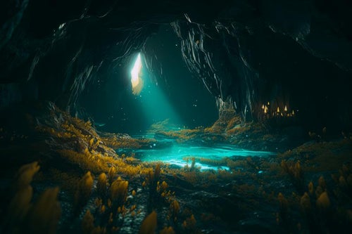 洞窟の中に光が差し込むの写真