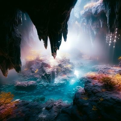 地下の鍾乳洞と神秘的な水の世界の写真