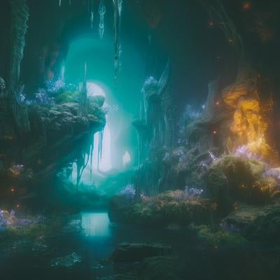 洞窟の中の光と影 青白い神秘の探求の写真