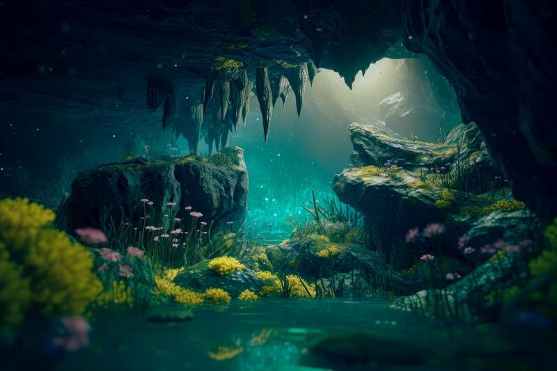 深淵の中の静けさ 鍾乳洞と地下湖 青緑に輝く地下水源