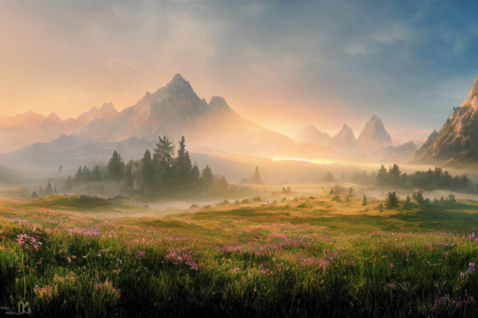 「夜明けの宴 朝靄と高山植物の交響曲」の写真