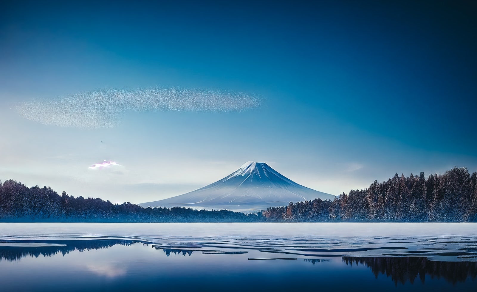 「凍った湖と雄大な雪山」の写真