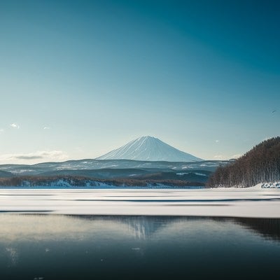 冬の湖と渡り鳥の写真