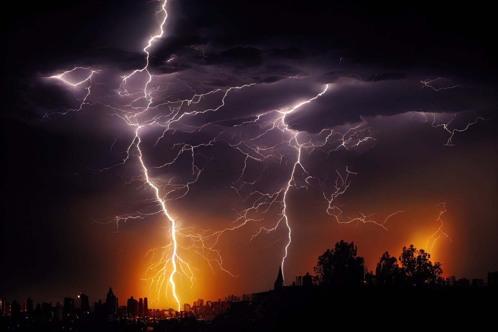 「大都市に大きな落雷」の写真
