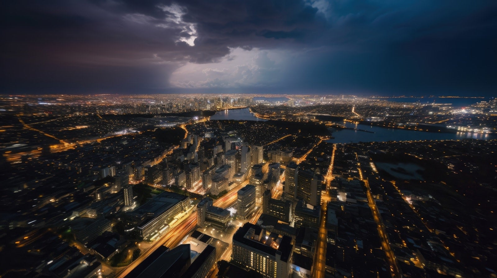 「都会の空に響く落雷」の写真