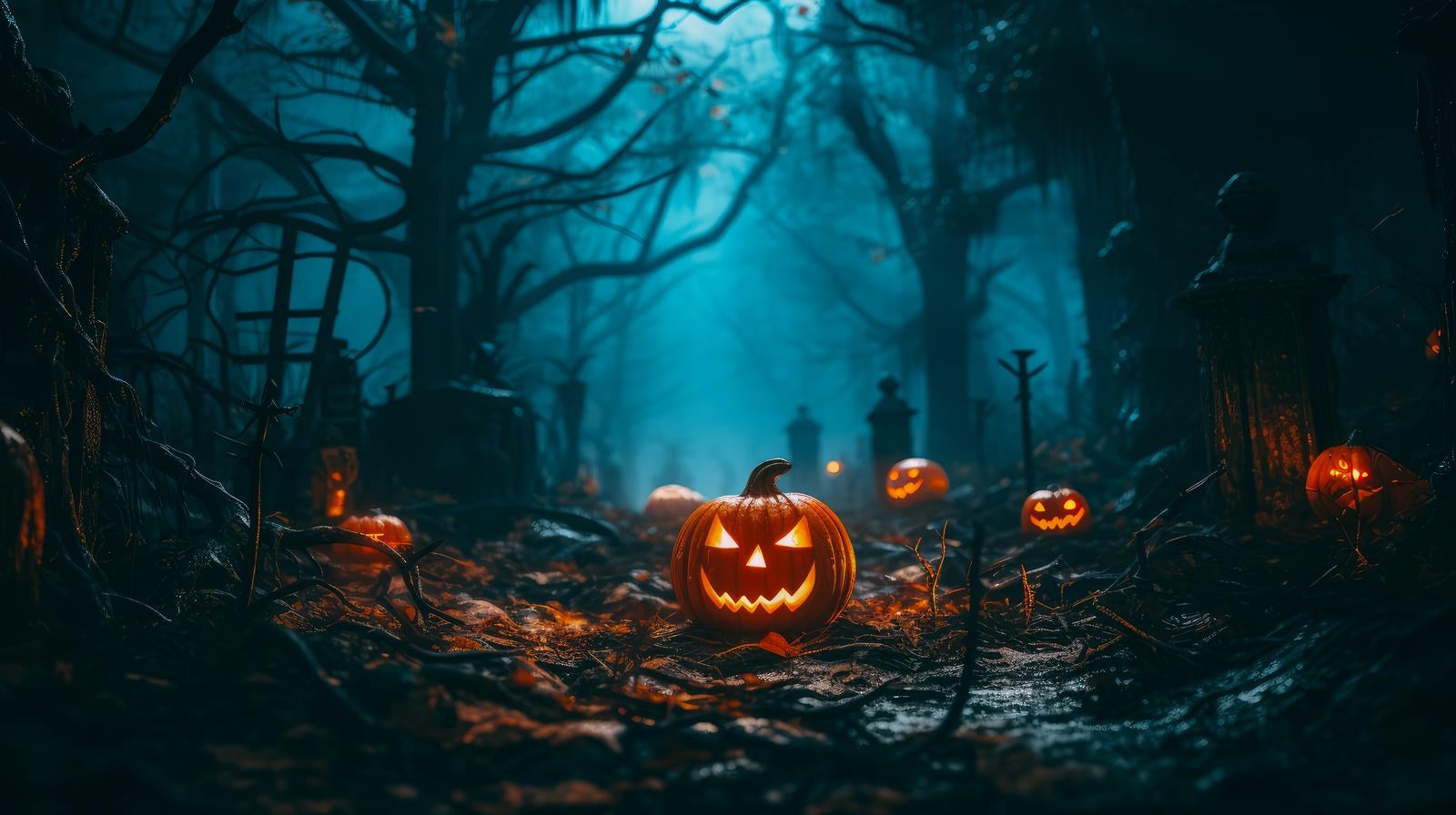 「かぼちゃのおばけに占拠された墓地」の写真