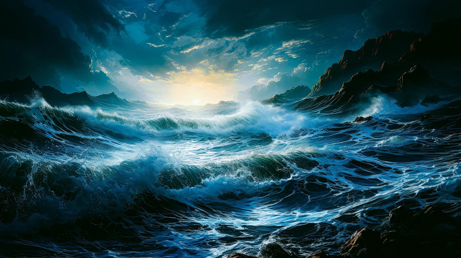「海の怒り！嵐の中での大波と波飛沫の舞」の写真