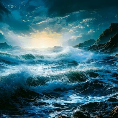海の怒り！嵐の中での大波と波飛沫の舞の写真