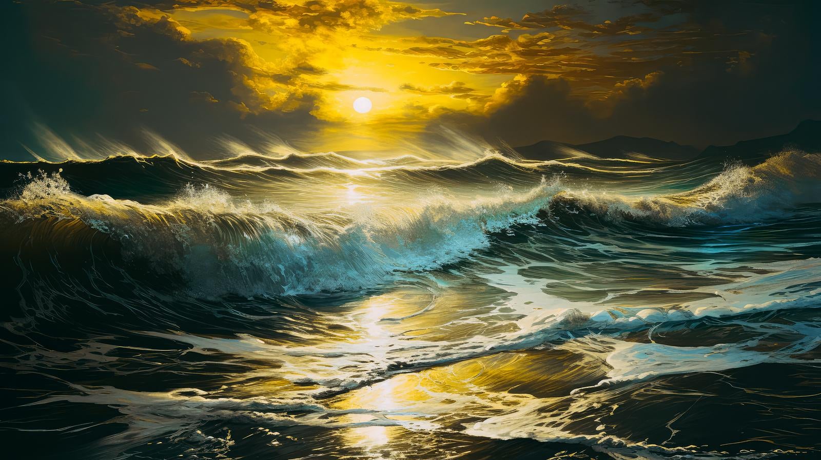 「夕焼けと波立つ海」の写真