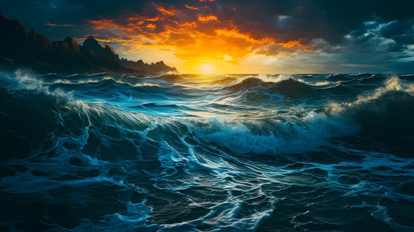 「日没の大波が描く壮絶な美しさ」の写真
