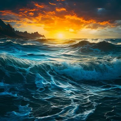 日没の大波が描く壮絶な美しさの写真